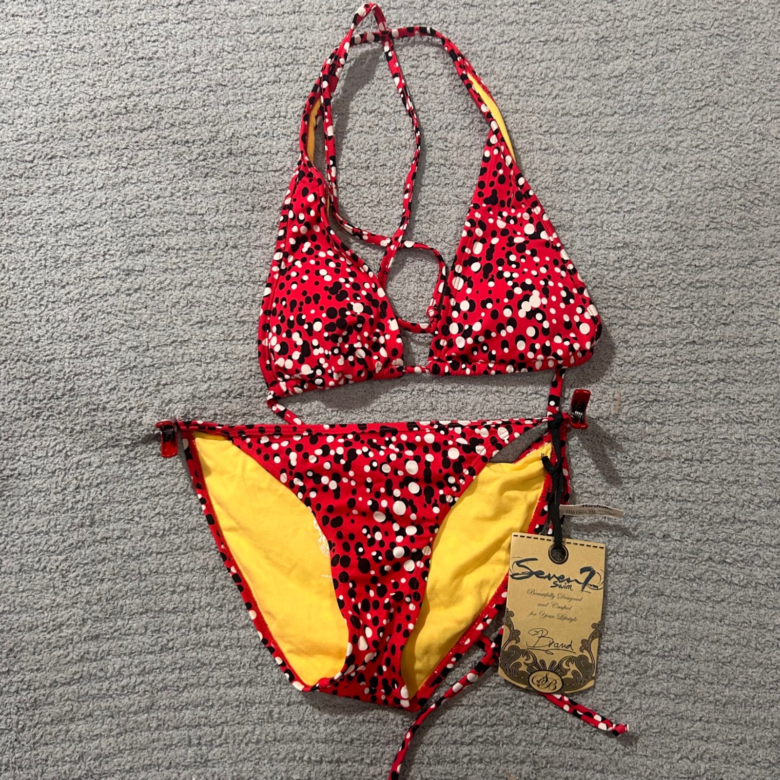 Seven7 Swim Bikini Set Polka Dot S Red Deadstock Y2k 2000s Vintage Nwt